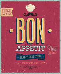 Poster - Vintage Bon Appetit Poster. Vector illustration.