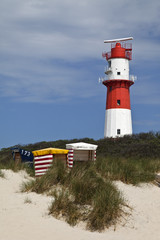 Fototapete - Borkum Strandkorb mit Leuchtturm