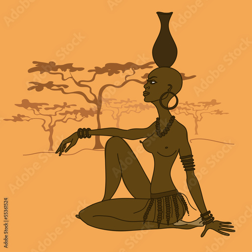 Naklejka dekoracyjna Beautiful African tribal seminude girl