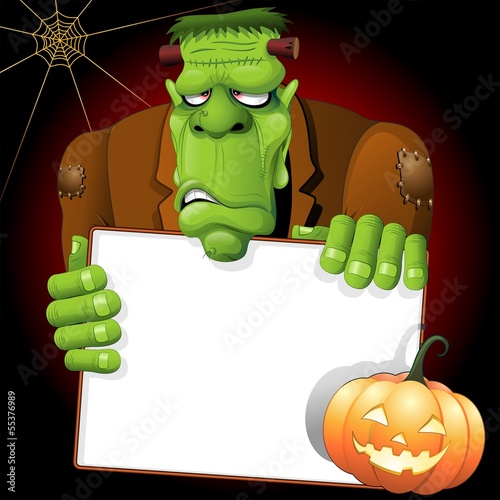 Frankenstein Monster Halloween Cartoon with White Panel