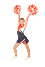 Young Girl Cheerleading Orange Pompoms