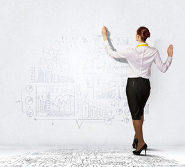 Poster - Businesswoman drawing on wall