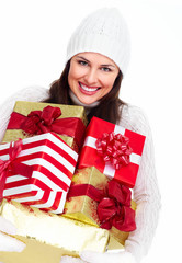 Poster - Beautiful christmas girl with a gift.