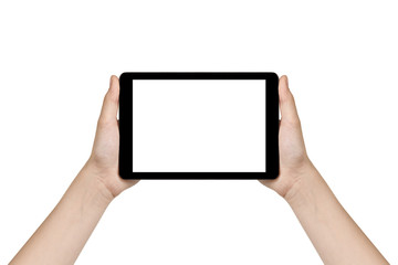 female teen hands showing generic tablet