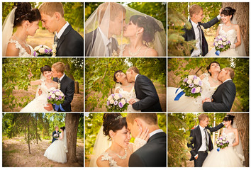 collage, a young couple posing in the park