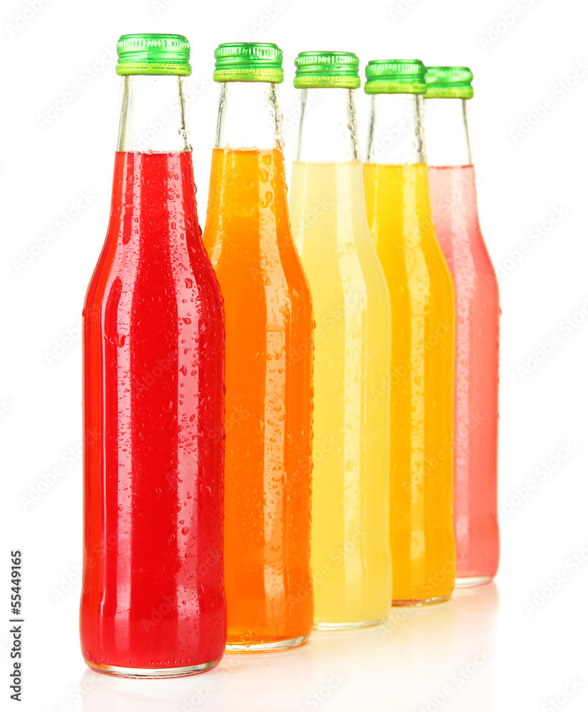 Bottles with tasty drinks, isolated on white