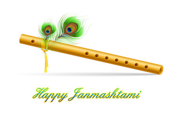 Canvas Print - illustration of bansuri with Peacock feather in Janmashtami