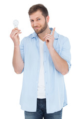 Poster - Charming model holding a bulb in right hand