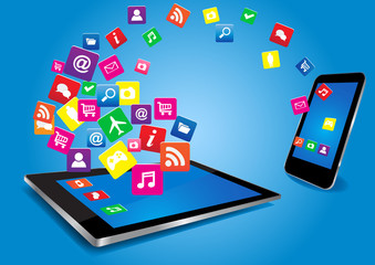 Wall Mural - tablet pc and smart phone with apps