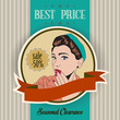retro illustration of a beautiful woman and best price message