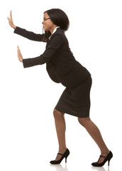 business woman pushing invisible object