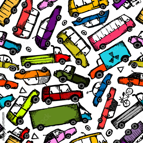 Fototapeta na wymiar Toy cars collection, seamless pattern for your design