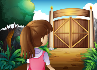 Sticker - A young girl with a pink shirt going to the gate