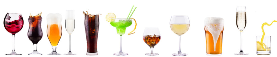 Set of different alcoholic drinks and cocktails