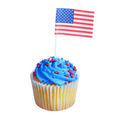 Wall Mural - Patriotic cupcake with American Flag isolated