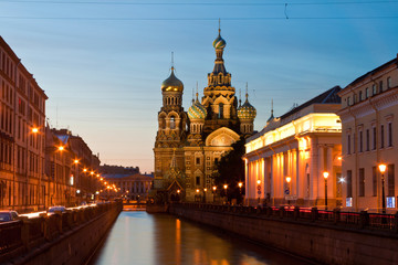 Church of the Savior on blood at night, St Petersburg, Russia