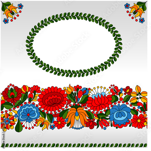 Naklejka - mata magnetyczna na lodówkę Hungarian traditional folk ornament invitation card template