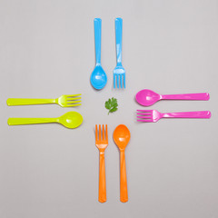 plastic spoon and fork , sharing