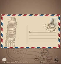 Vintage Envelope Designs With Postage Stamp. Vector Illustration
