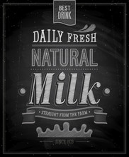Vintage Milk Poster - Chalkboard. Vector Illustration.