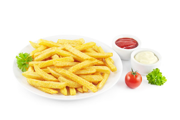 Wall Mural - Pommes mit Ketchup und Mayonnaise