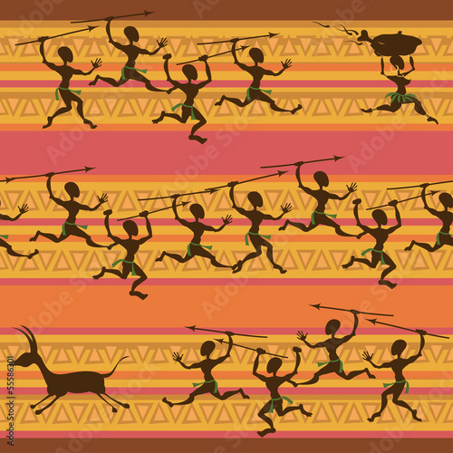 Tapeta ścienna na wymiar Comic seamless pattern of hunting aborigines