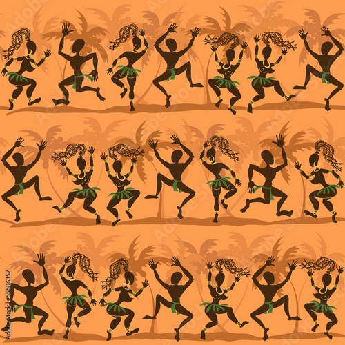 Fototapeta na wymiar Seamless pattern of dancing African aborigines