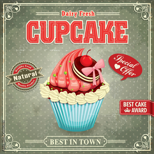 Obraz w ramie Vintage cupcake poster design