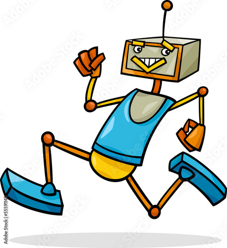 Naklejka - mata magnetyczna na lodówkę cartoon running robot illustration