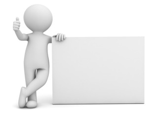 Aufkleber - 3d man hand showing thumbs up sign with blank board isolated