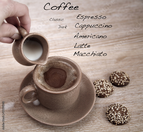 Naklejka - mata magnetyczna na lodówkę Coffee with milk, menu