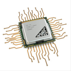 Poster - CPU. Gears inside processor on white isolated background.