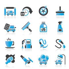 car wash objects and icons - vector icon set