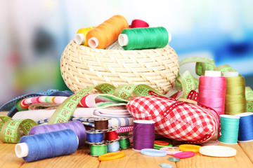 Wicker basket with accessories for needlework