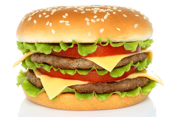 Wall Mural - Big hamburger on white background .