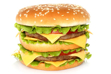 Poster - Big hamburger on white background .