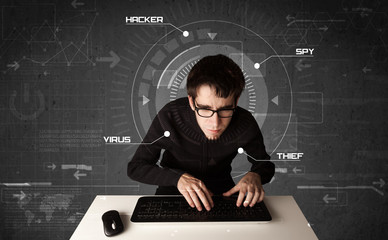 Aufkleber - Young hacker in futuristic enviroment hacking personal informati