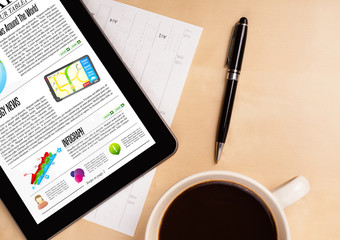 Wall Mural - tablet pc shows news on screen with a cup of coffee on a desk