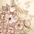 Floral vector design with hand drawn flowers and butterflies