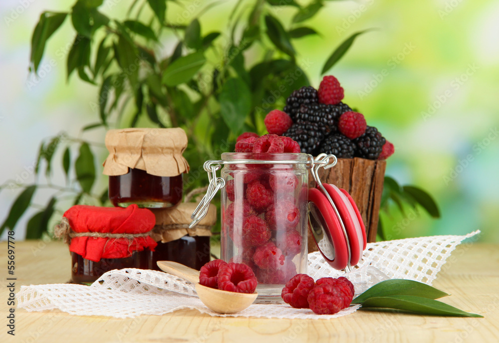 Ripe raspberries and blackberries
