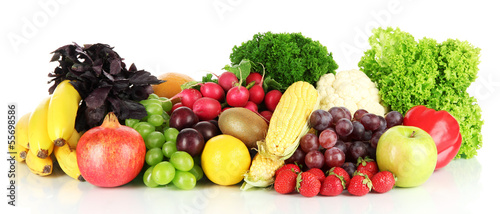 Fototapeta na wymiar Different fruits and vegetables isolated on white