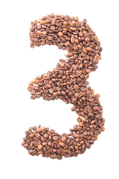 number 3 from coffee beans isolated on white