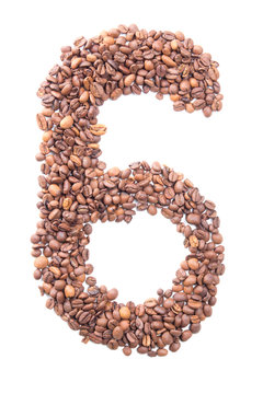 number 6 from coffee beans isolated on white