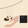 © BirDiGoL - Businessman falling from rope to the big hand