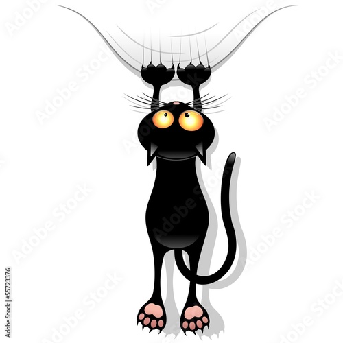 Naklejka ścienna Cat Cartoon Scratching Curtain-Gatto Buffo Strappa Tenda