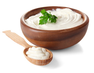 Sour cream isolated on white