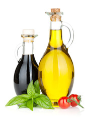 Sticker - Olive oil, vinegar bottles with basil and tomatoes