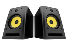 Two Black Audio Speakers Isolated On White Background