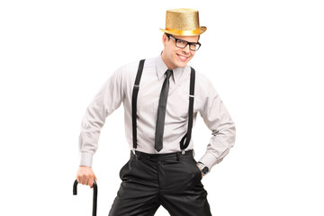 Sticker - Stylish man with hat holding a cane