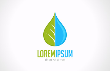 Poster - Logo Water drop & green leaf. Ecology green vector design